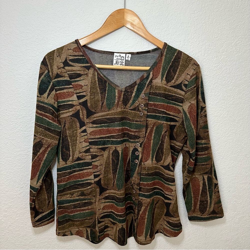 parsley & sage long 3/4 sleeve boho earth tone shirt